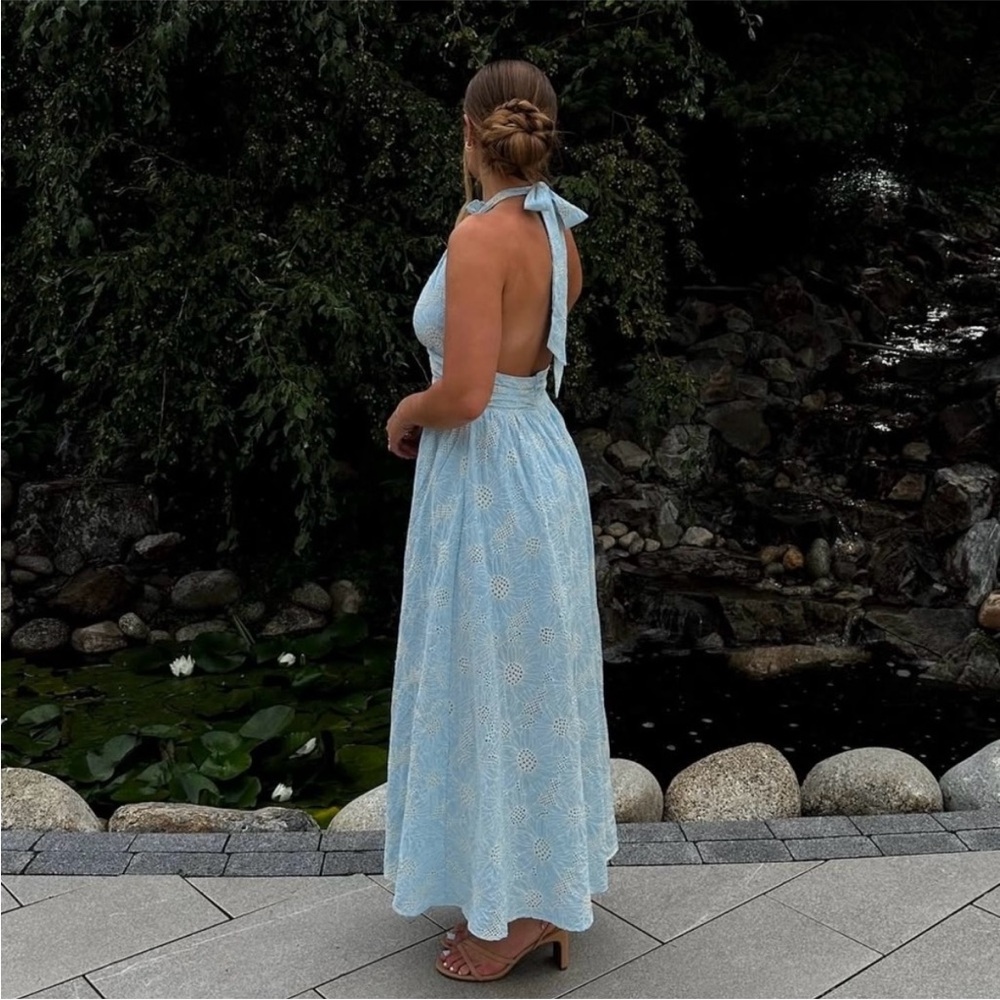 Taila Halterneck Embroidered Midi Dress